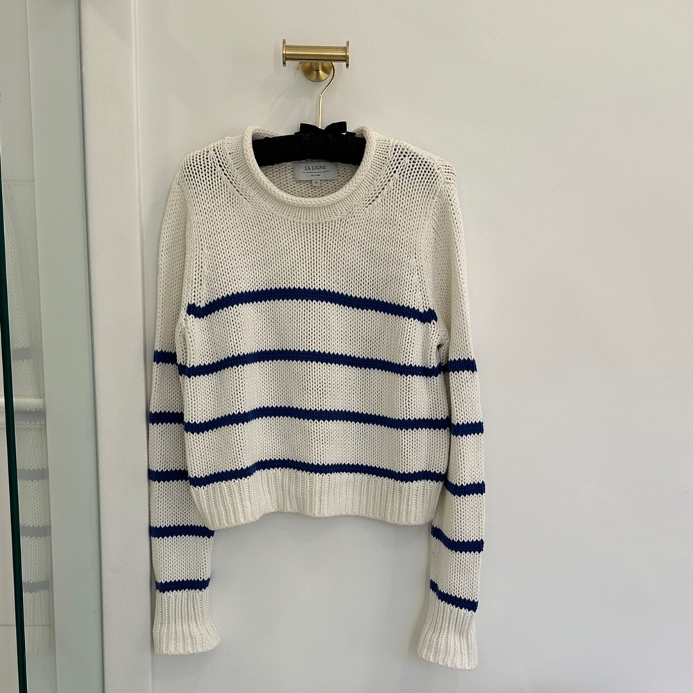 La Ligne Mini Marina White and Cobalt Striped Sweater
